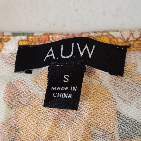 AUW Orange and Pink Floral Wrap Top Small  (3668) - Picture 3 of 6